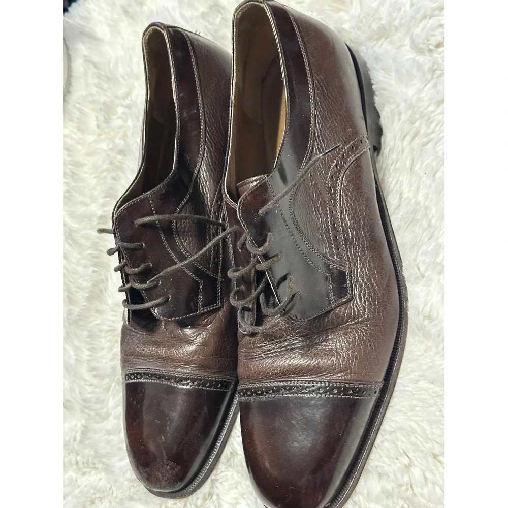 STAMATI MASTROIOANNI Brown Leather Cap Toe Oxford Dress Shoes Mens